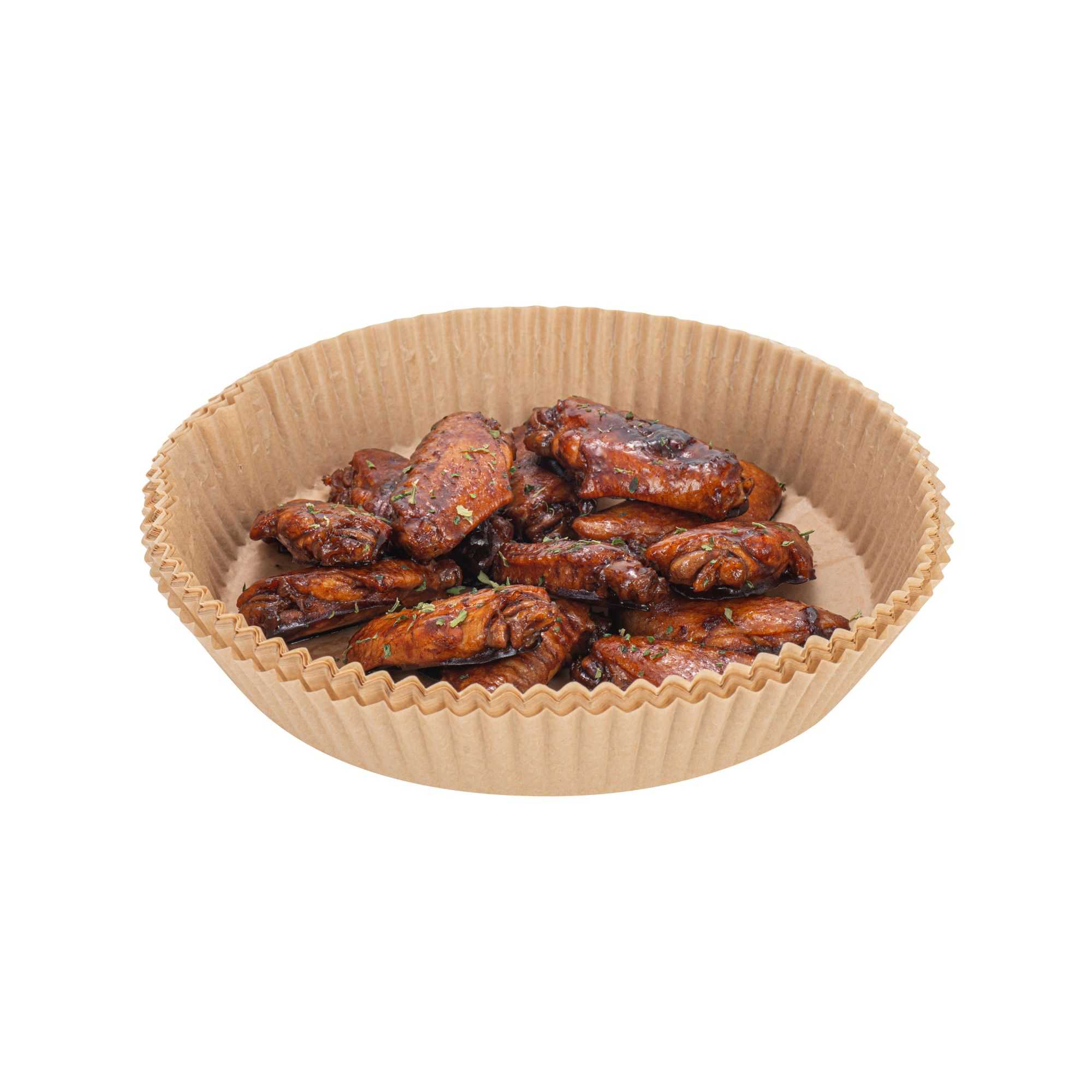 Pastry Tek Round Unbleached Air Fryer Liner / Parchment Paper - Silicone Coated - 8" x 8" x 1 3/4" - 100 count box