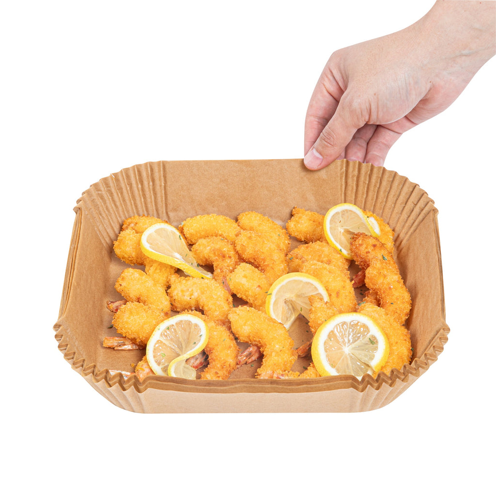 Pastry Tek Square Unbleached Air Fryer Liner / Parchment Paper - Silicone Coated - 8" x 8" x 1 3/4" - 100 count box