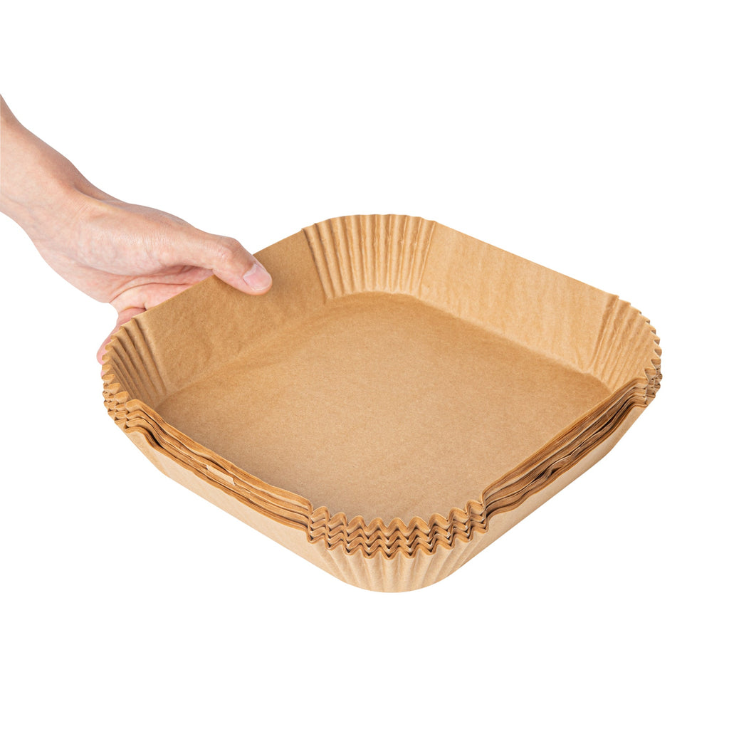 Pastry Tek Square Unbleached Air Fryer Liner / Parchment Paper - Silicone Coated - 8" x 8" x 1 3/4" - 100 count box
