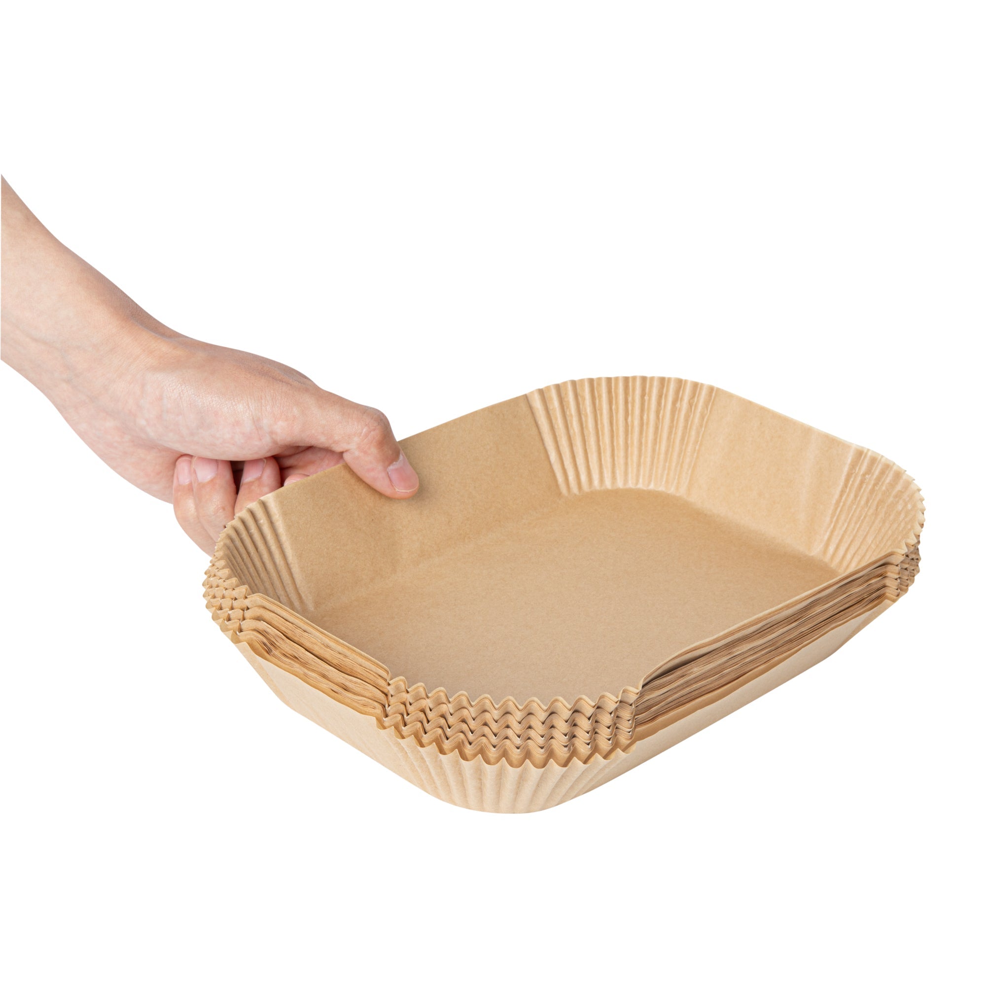 Pastry Tek Rectangle Unbleached Air Fryer Liner / Parchment Paper - Silicone Coated - 8" x 5 1/2" x 1 3/4" - 100 count box