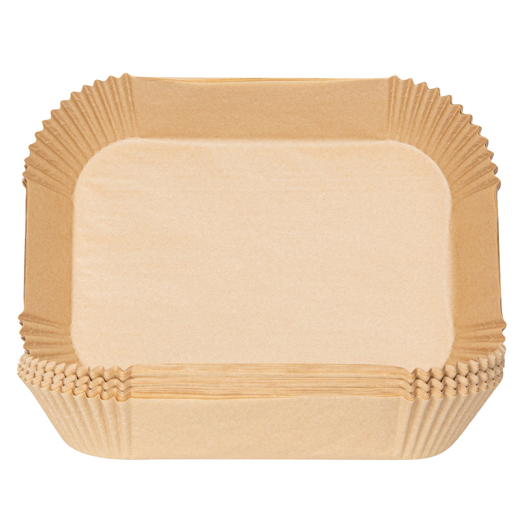 Pastry Tek Rectangle Unbleached Air Fryer Liner / Parchment Paper - Silicone Coated - 8" x 5 1/2" x 1 3/4" - 100 count box