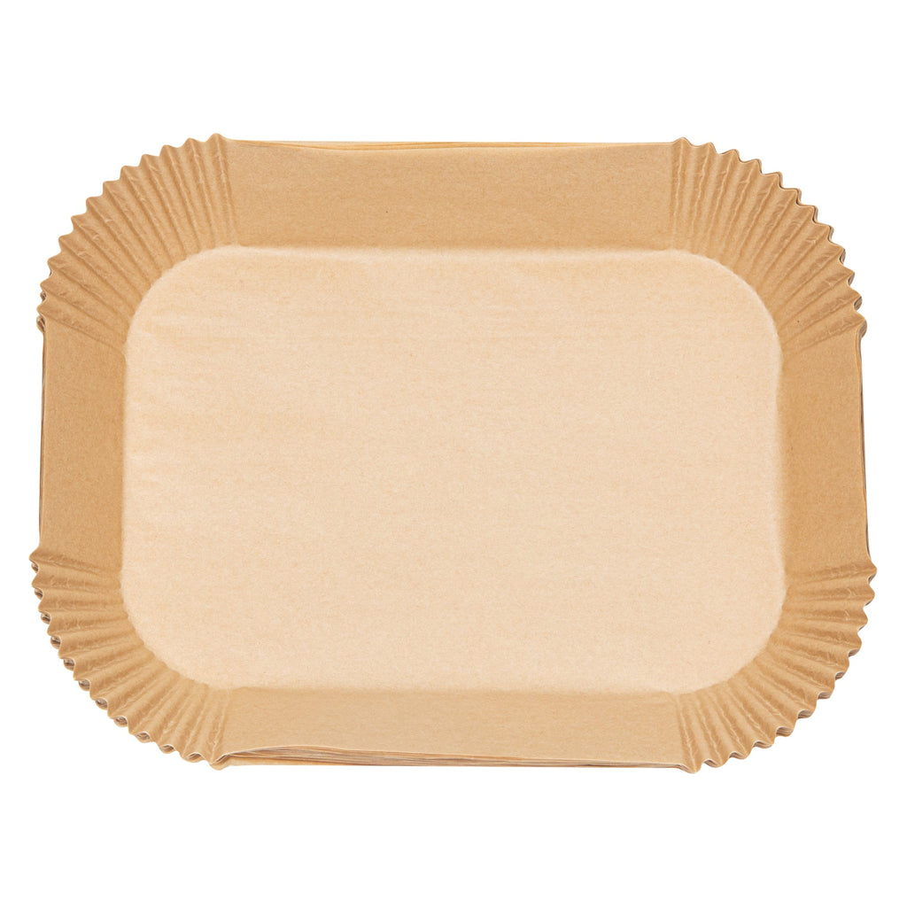 Pastry Tek Rectangle Unbleached Air Fryer Liner / Parchment Paper - Silicone Coated - 8" x 5 1/2" x 1 3/4" - 100 count box