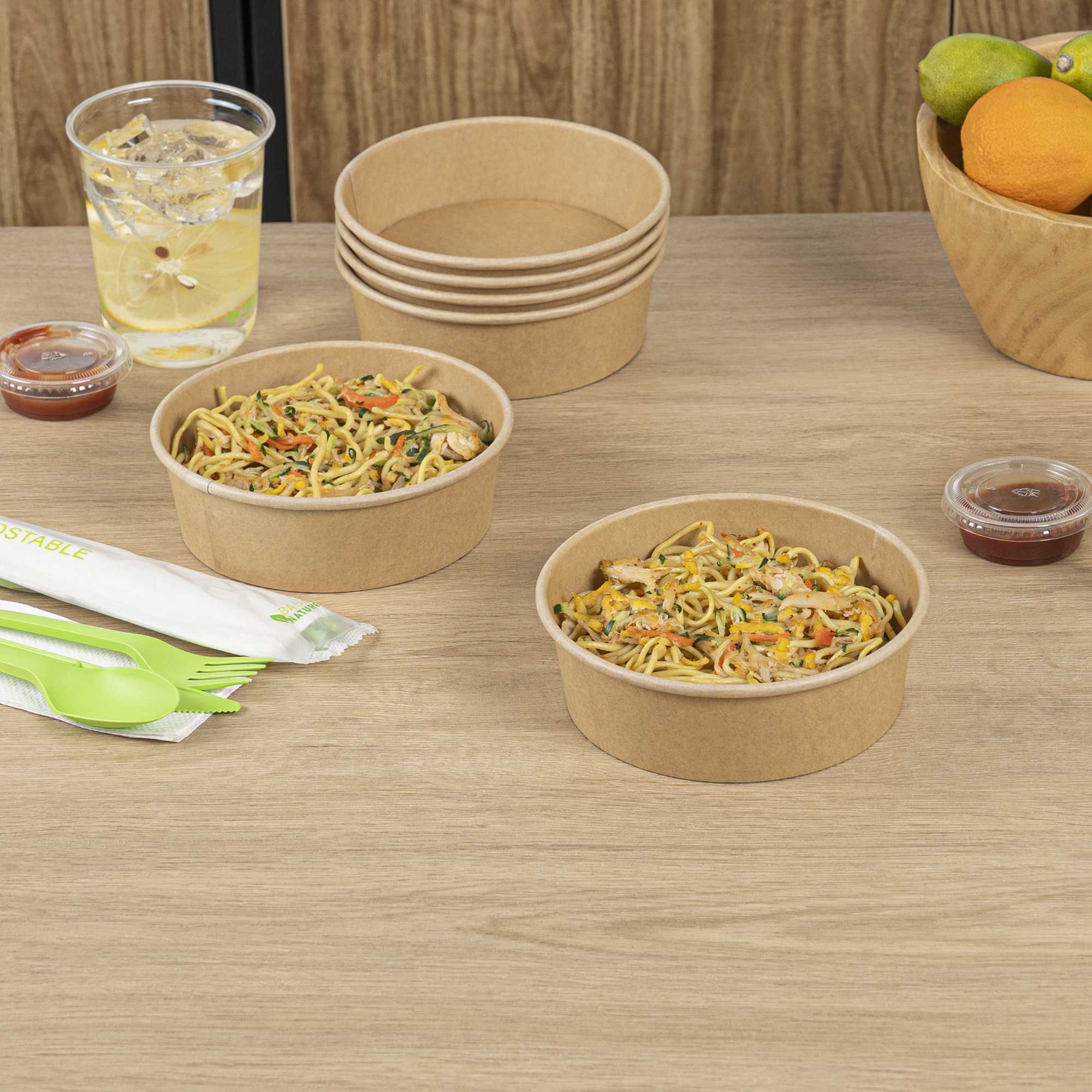 Bio Tek 17 oz Round Kraft Paper Take Out Container - 6" x 6" x 1 3/4" - 50 count box