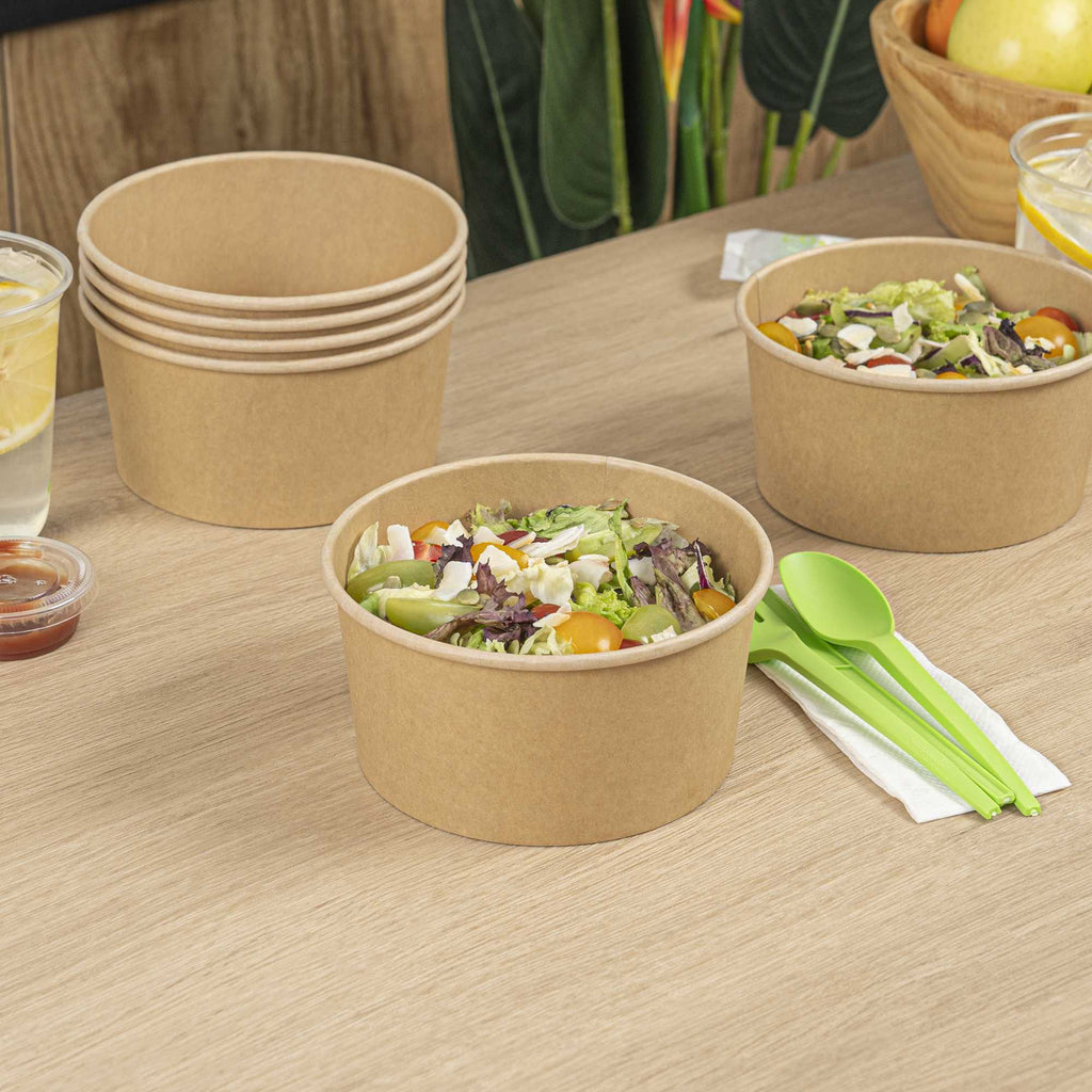 Bio Tek 34 oz Round Kraft Paper Take Out Container - 6" x 6" x 3" - 50 count box