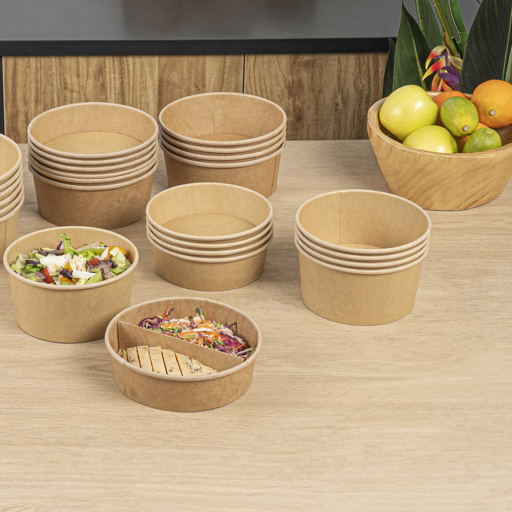 Bio Tek 34 oz Round Kraft Paper Take Out Container - 6" x 6" x 3" - 50 count box