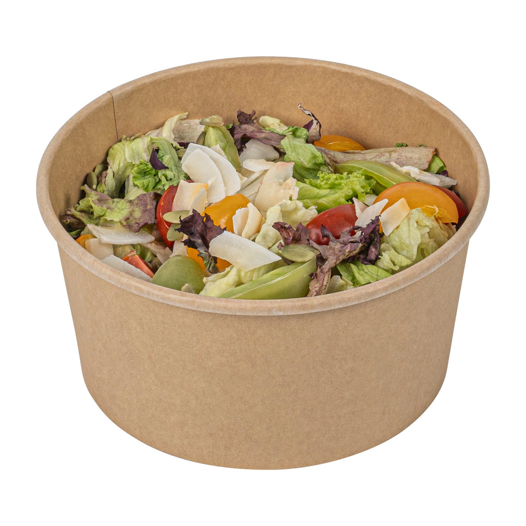 Bio Tek 34 oz Round Kraft Paper Take Out Container - 6" x 6" x 3" - 200 count box