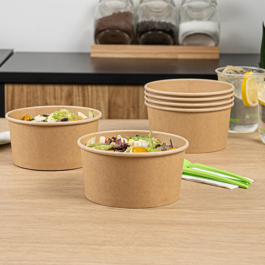 Bio Tek 34 oz Round Kraft Paper Take Out Container - 6" x 6" x 3" - 200 count box