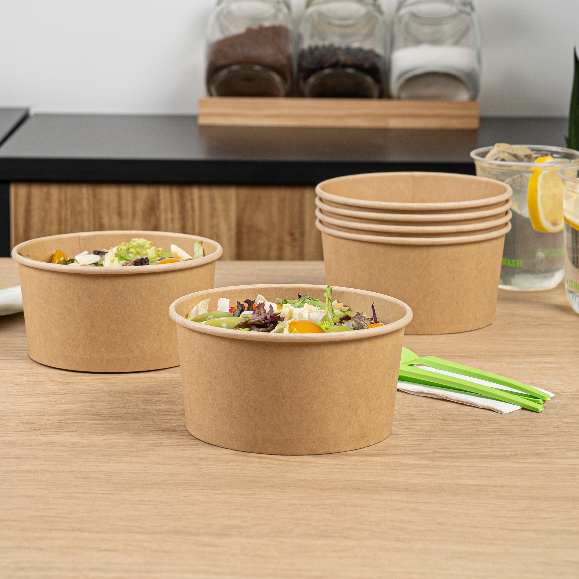 Bio Tek 34 oz Round Kraft Paper Take Out Container - 6" x 6" x 3" - 200 count box
