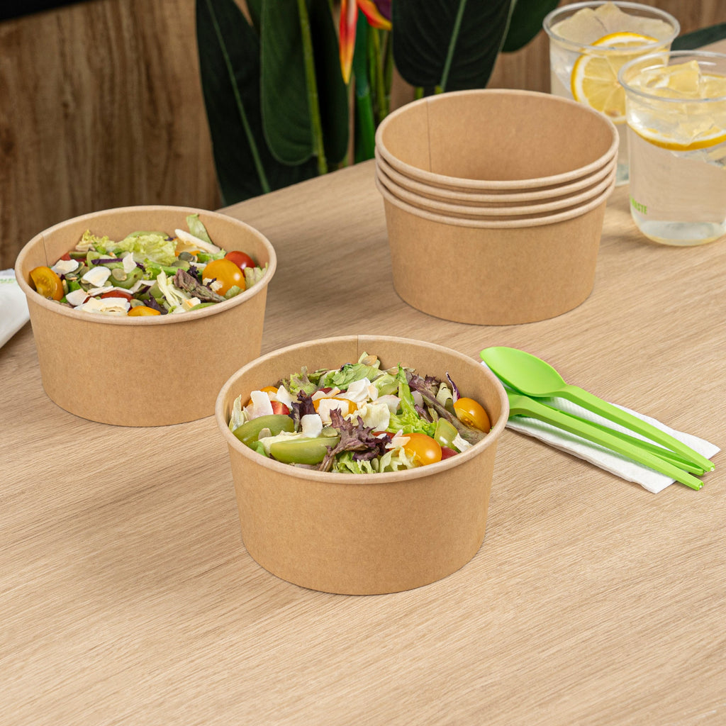 Bio Tek 34 oz Round Kraft Paper Take Out Container - 6" x 6" x 3" - 200 count box