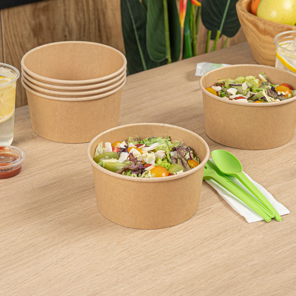 Bio Tek 34 oz Round Kraft Paper Take Out Container - 6" x 6" x 3" - 200 count box