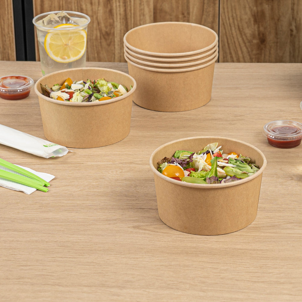 Bio Tek 34 oz Round Kraft Paper Take Out Container - 6" x 6" x 3" - 200 count box