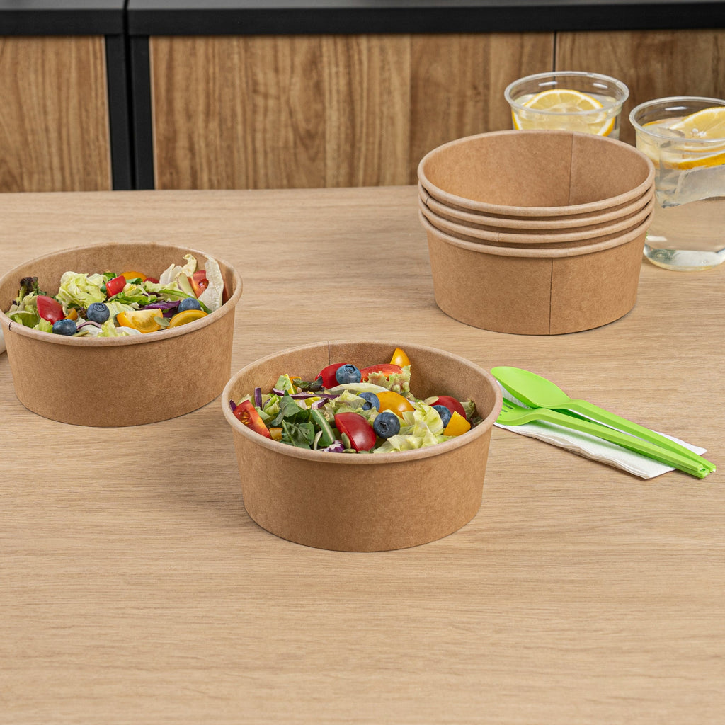 Bio Tek 37 oz Round Kraft Paper Take Out Container - 6 1/2" x 6 1/2" x 2 1/2" - 200 count box