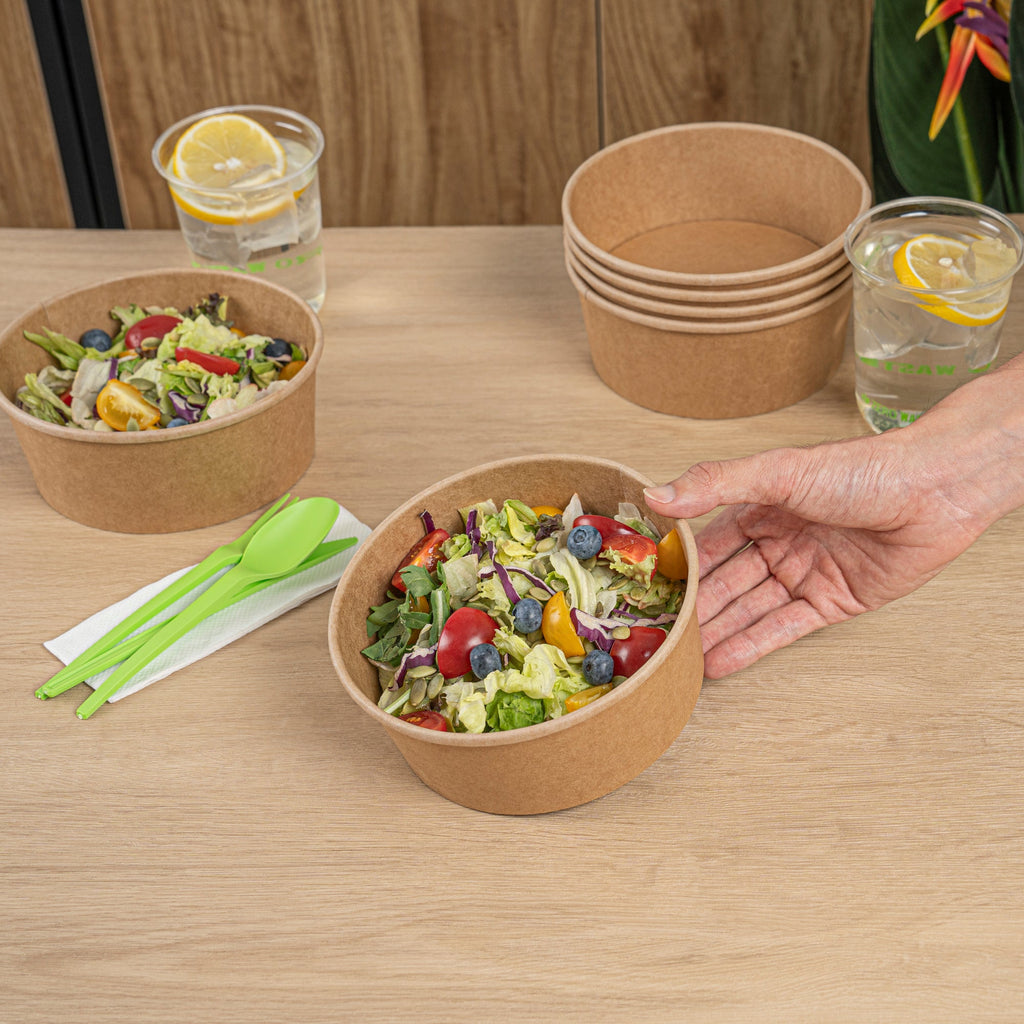 Bio Tek 37 oz Round Kraft Paper Take Out Container - 6 1/2" x 6 1/2" x 2 1/2" - 200 count box