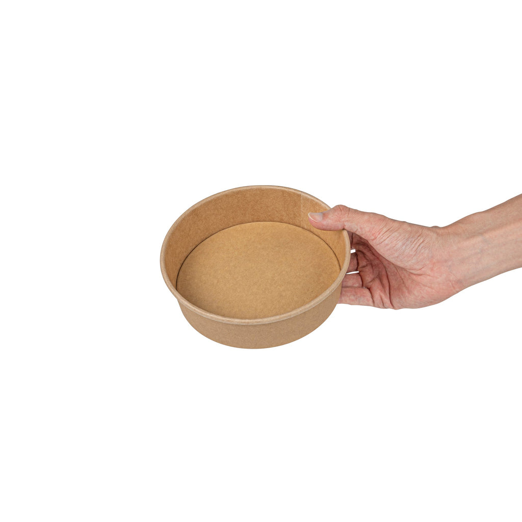 Bio Tek 22 oz Round Kraft Paper Take Out Container - 6 1/2" x 6 1/2" x 1 3/4" - 200 count box