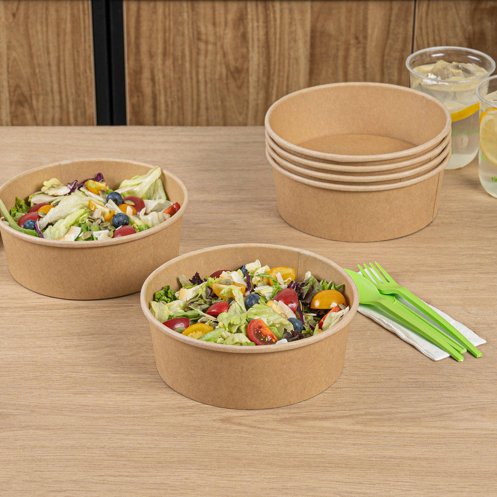 Bio Tek 45 oz Round Kraft Paper Take Out Container - 7 1/4" x 7 1/4" x 2 1/2" - 200 count box