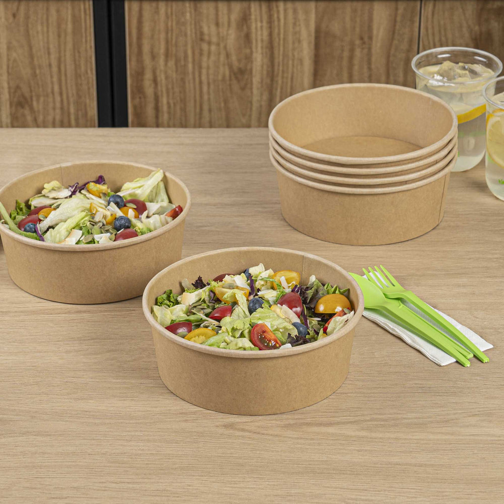 Bio Tek 45 oz Round Kraft Paper Take Out Container - 7 1/4" x 7 1/4" x 2 1/2" - 50 count box
