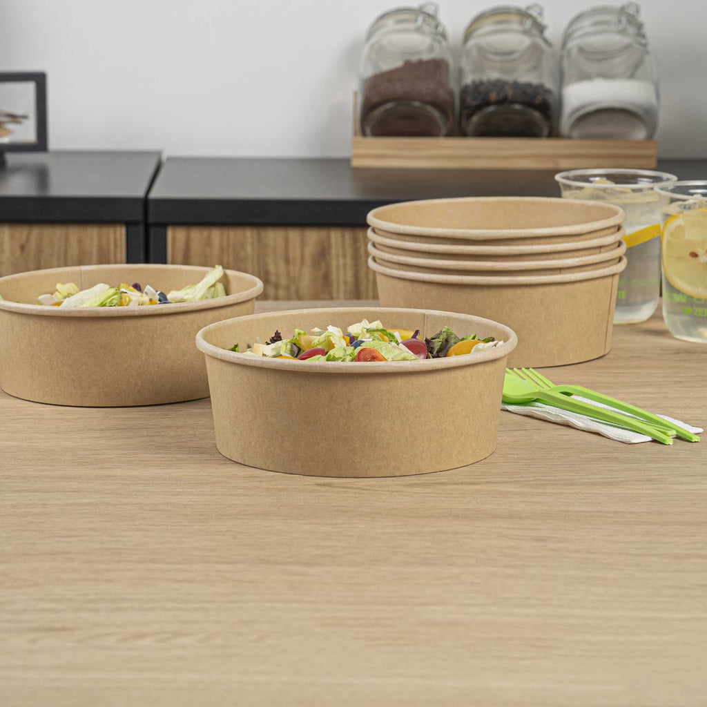 Bio Tek 45 oz Round Kraft Paper Take Out Container - 7 1/4" x 7 1/4" x 2 1/2" - 50 count box