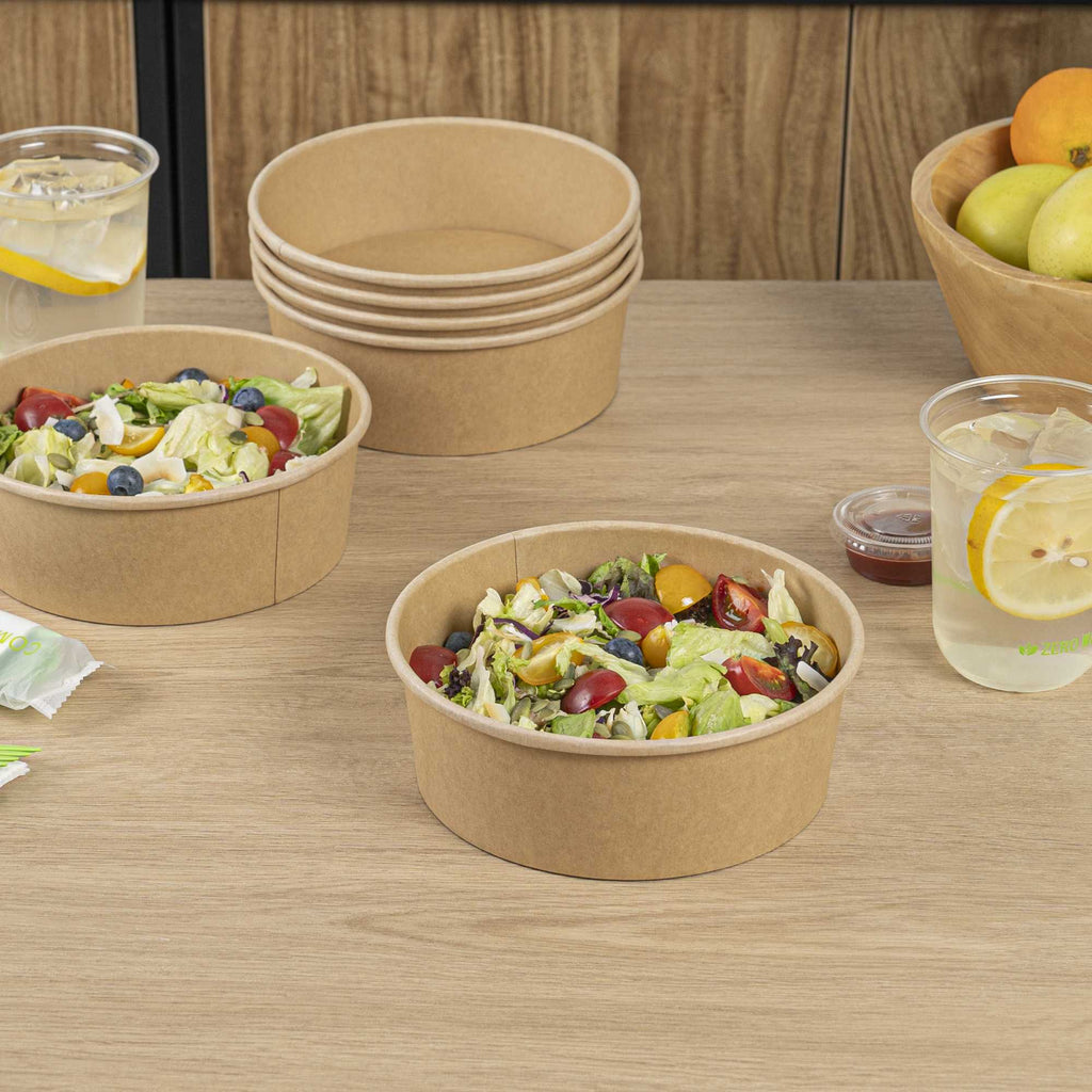 Bio Tek 45 oz Round Kraft Paper Take Out Container - 7 1/4" x 7 1/4" x 2 1/2" - 50 count box