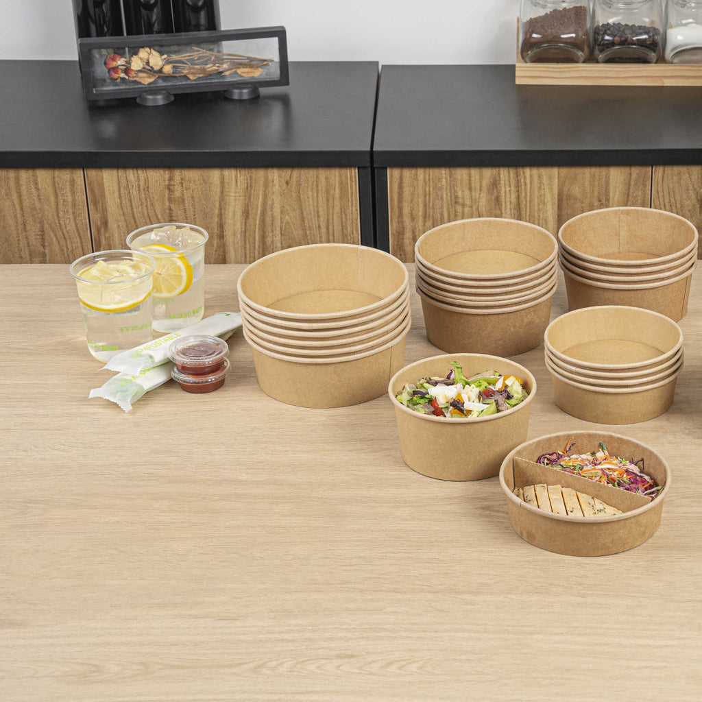 Bio Tek 45 oz Round Kraft Paper Take Out Container - 7 1/4" x 7 1/4" x 2 1/2" - 50 count box
