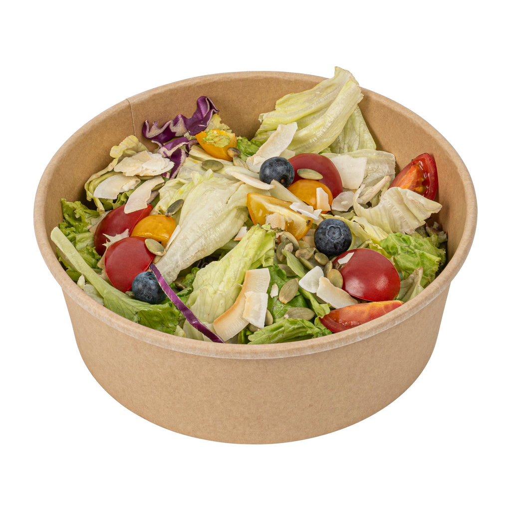 Bio Tek 45 oz Round Kraft Paper Take Out Container - 7 1/4" x 7 1/4" x 2 1/2" - 200 count box