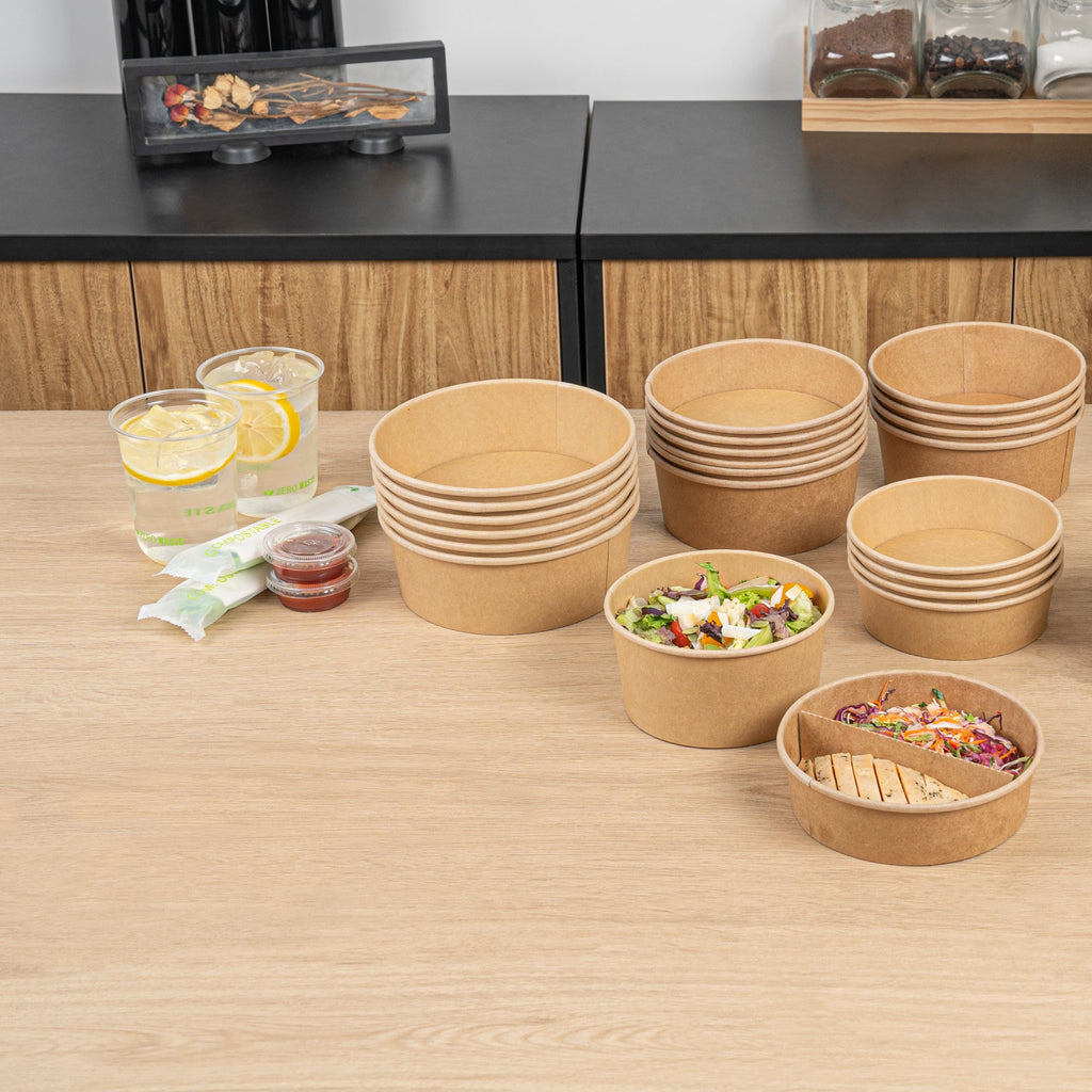 Bio Tek 45 oz Round Kraft Paper Take Out Container - 7 1/4" x 7 1/4" x 2 1/2" - 200 count box