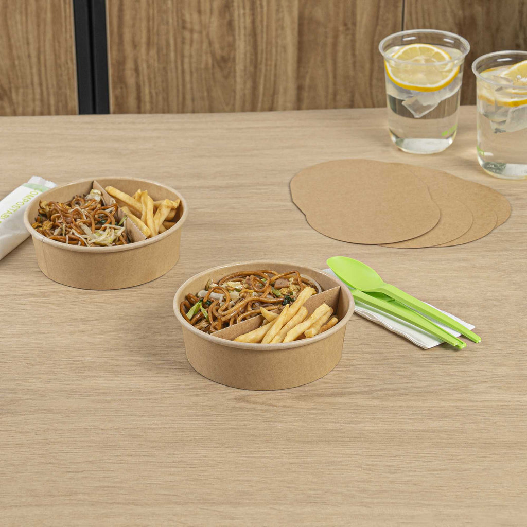 Bio Tek Kraft Paper 2-Compartment Insert - Fits 17, 25, 33 and 34 oz Containers - 50 count box