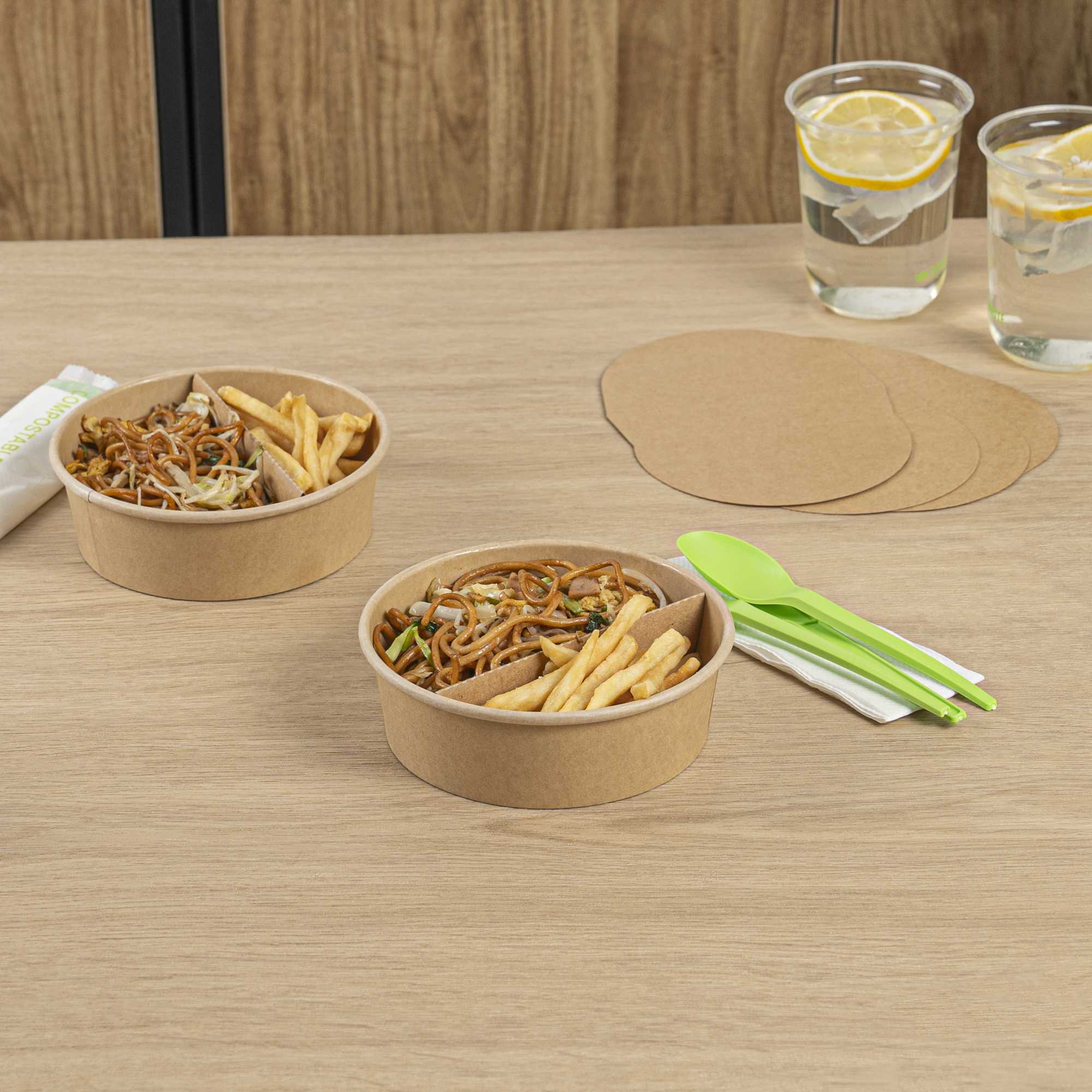 Bio Tek Kraft Paper 2-Compartment Insert - Fits 17, 25, 33 and 34 oz Containers - 50 count box