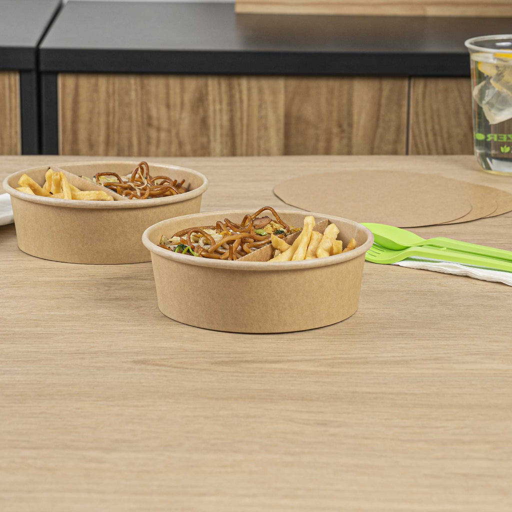 Bio Tek Kraft Paper 2-Compartment Insert - Fits 17, 25, 33 and 34 oz Containers - 50 count box