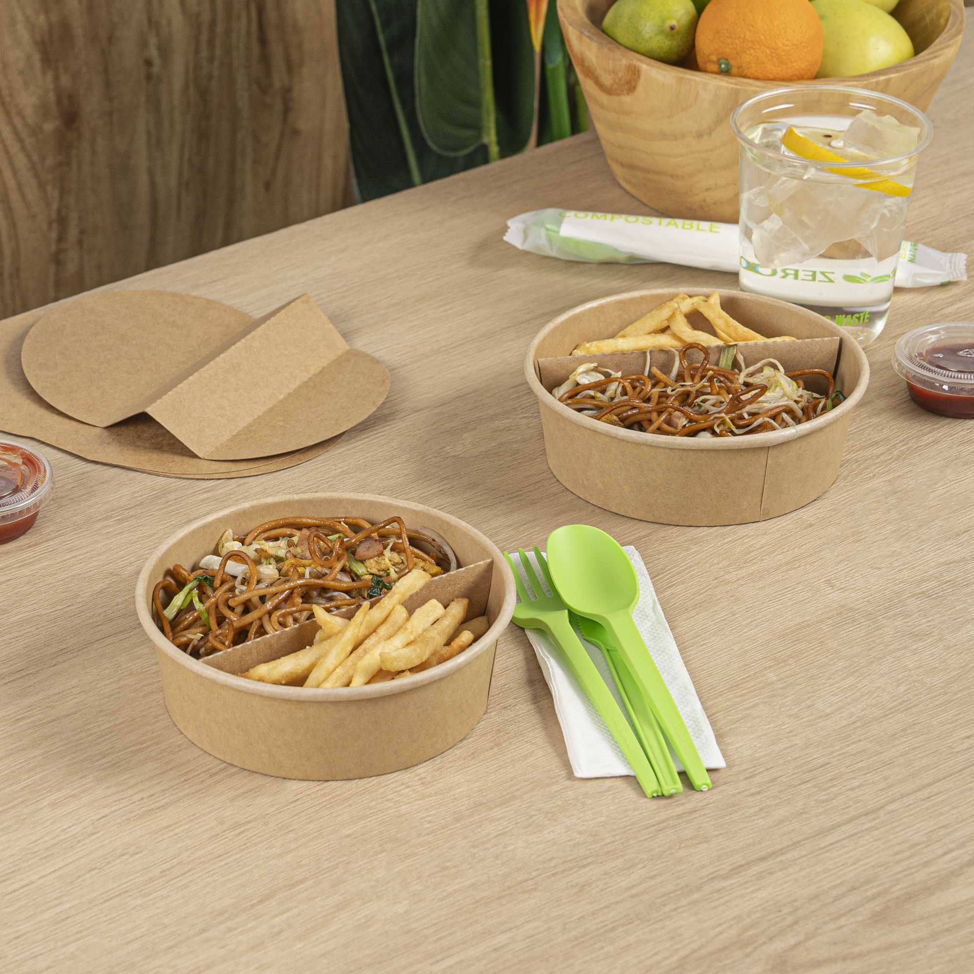 Bio Tek Kraft Paper 2-Compartment Insert - Fits 17, 25, 33 and 34 oz Containers - 50 count box