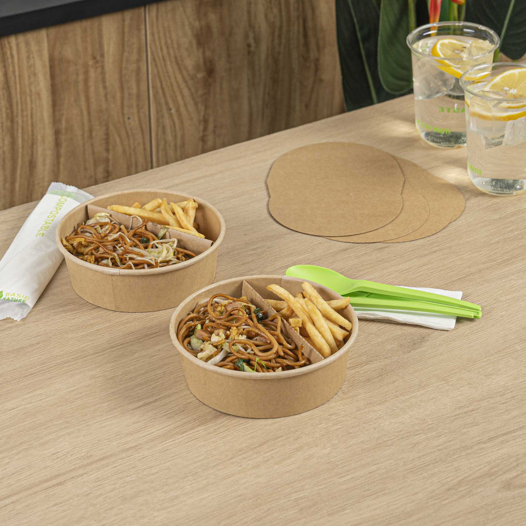 Bio Tek Kraft Paper 2-Compartment Insert - Fits 17, 25, 33 and 34 oz Containers - 200 count box