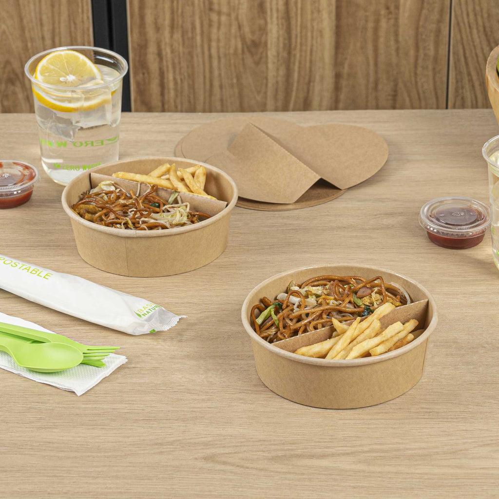 Bio Tek Kraft Paper 2-Compartment Insert - Fits 17, 25, 33 and 34 oz Containers - 200 count box