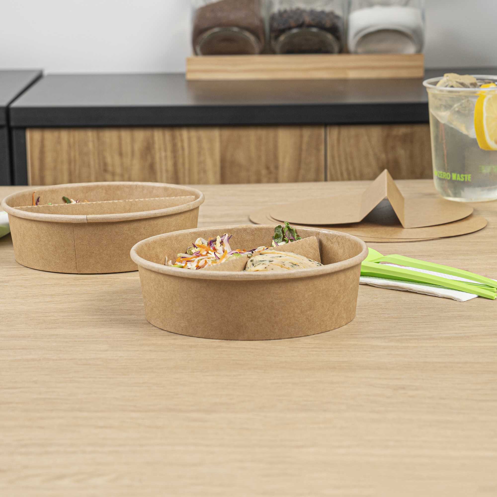 Bio Tek Kraft Paper 2-Compartment Insert - Fits 22, 37 and 42 oz Containers - 50 count box
