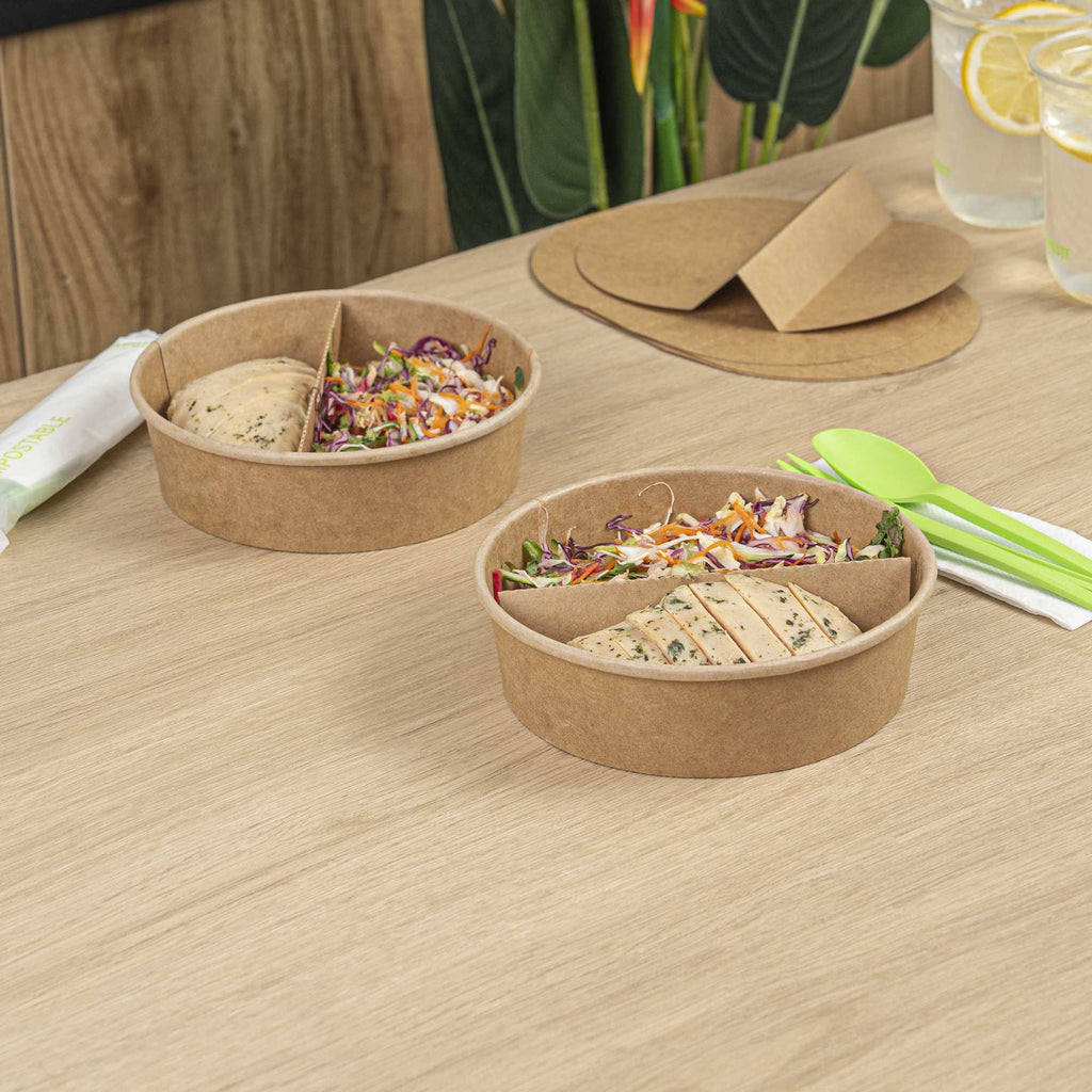 Bio Tek Kraft Paper 2-Compartment Insert - Fits 22, 37 and 42 oz Containers - 50 count box