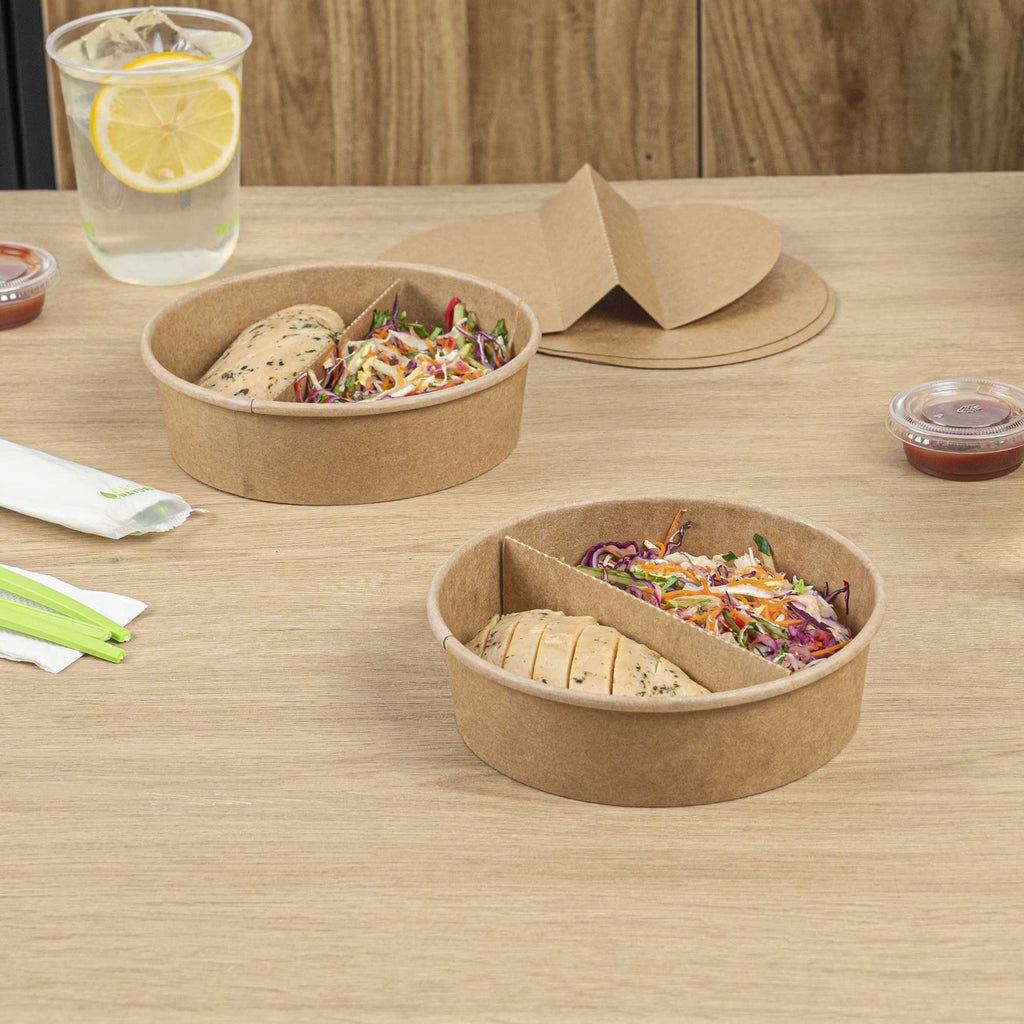 Bio Tek Kraft Paper 2-Compartment Insert - Fits 22, 37 and 42 oz Containers - 50 count box