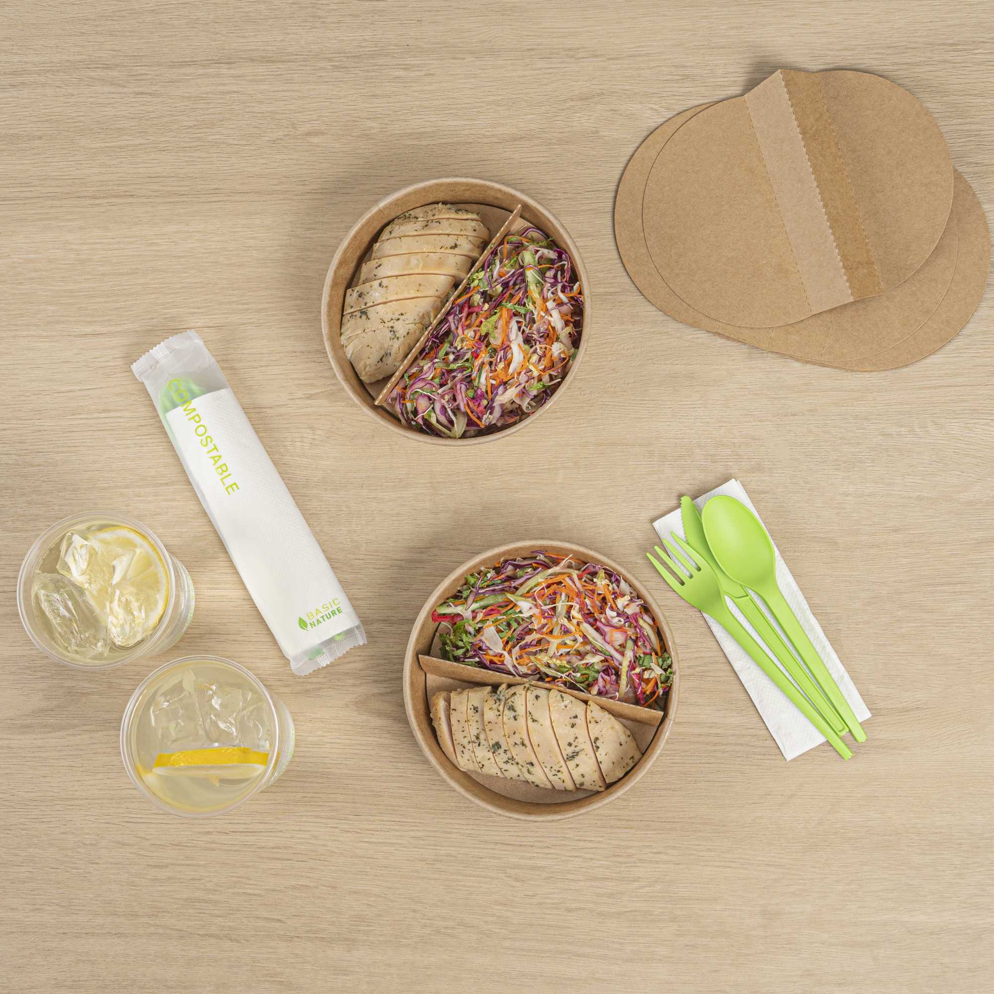 Bio Tek Kraft Paper 2-Compartment Insert - Fits 22, 37 and 42 oz Containers - 50 count box