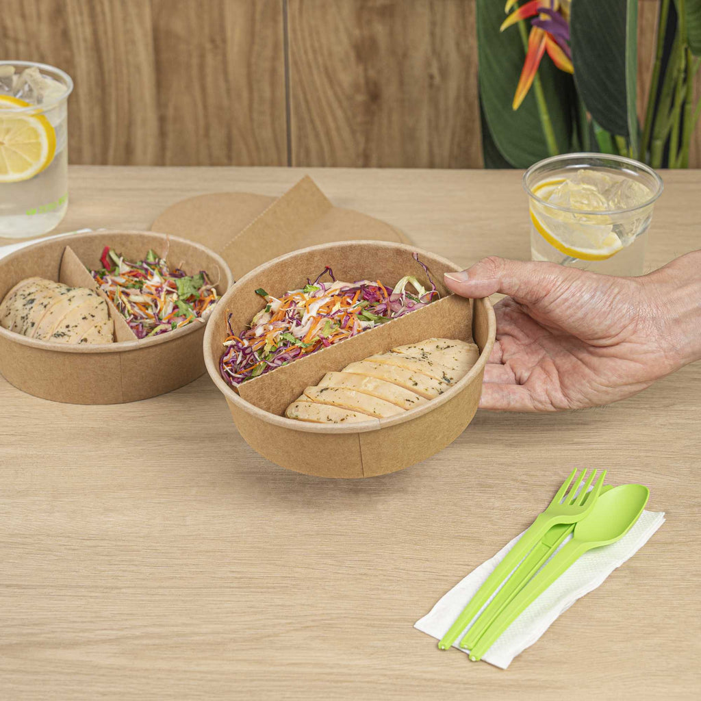 Bio Tek Kraft Paper 2-Compartment Insert - Fits 22, 37 and 42 oz Containers - 200 count box