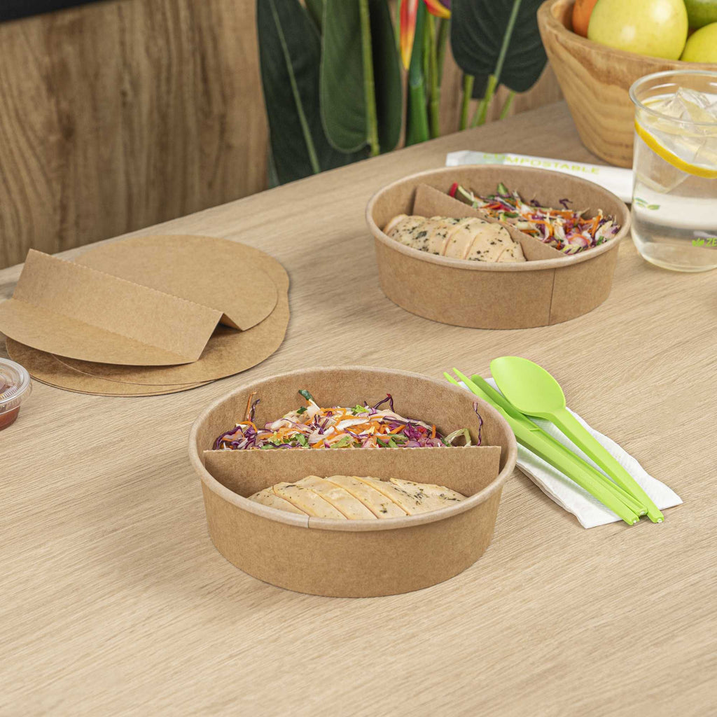 Bio Tek Kraft Paper 2-Compartment Insert - Fits 22, 37 and 42 oz Containers - 200 count box