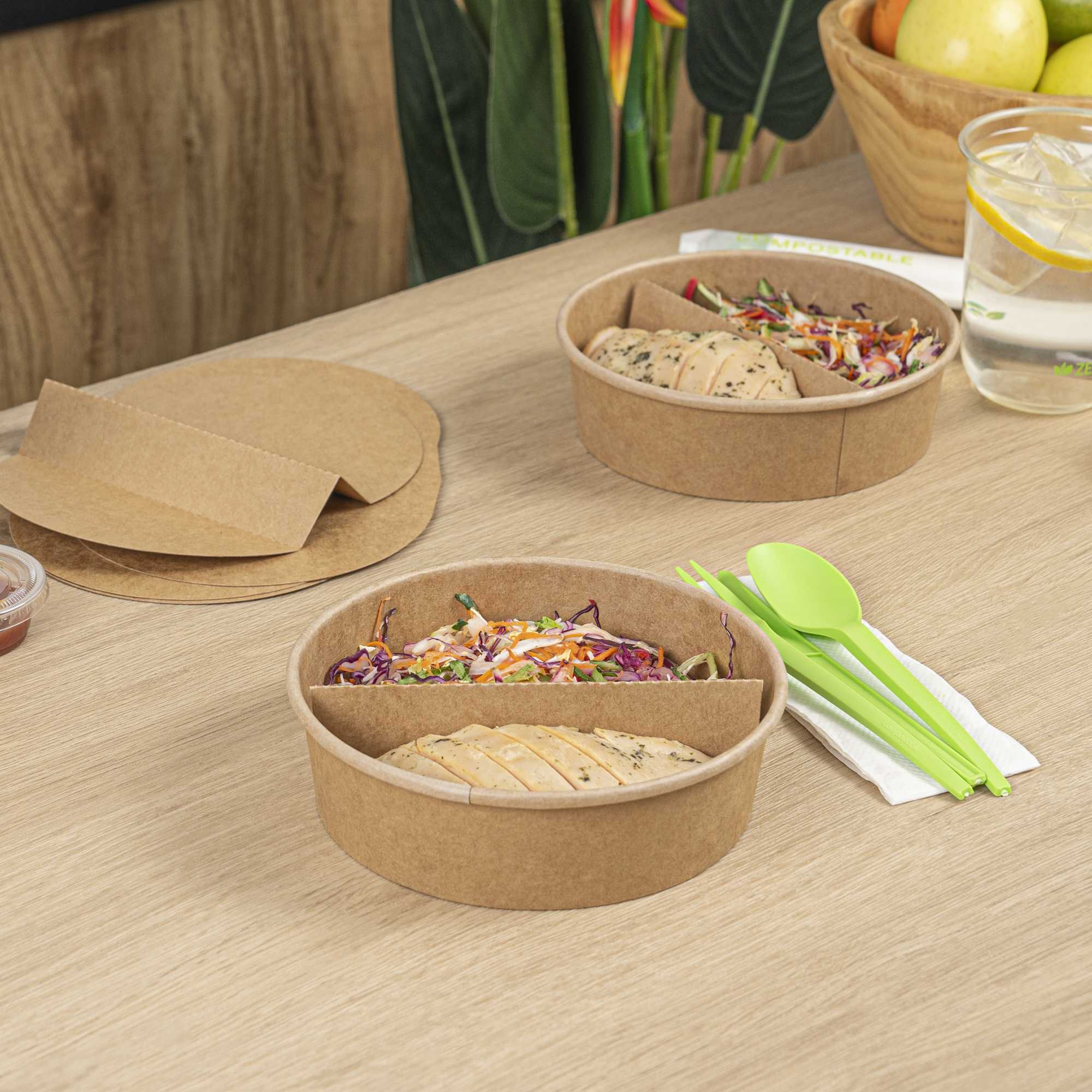 Bio Tek Kraft Paper 2-Compartment Insert - Fits 22, 37 and 42 oz Containers - 200 count box