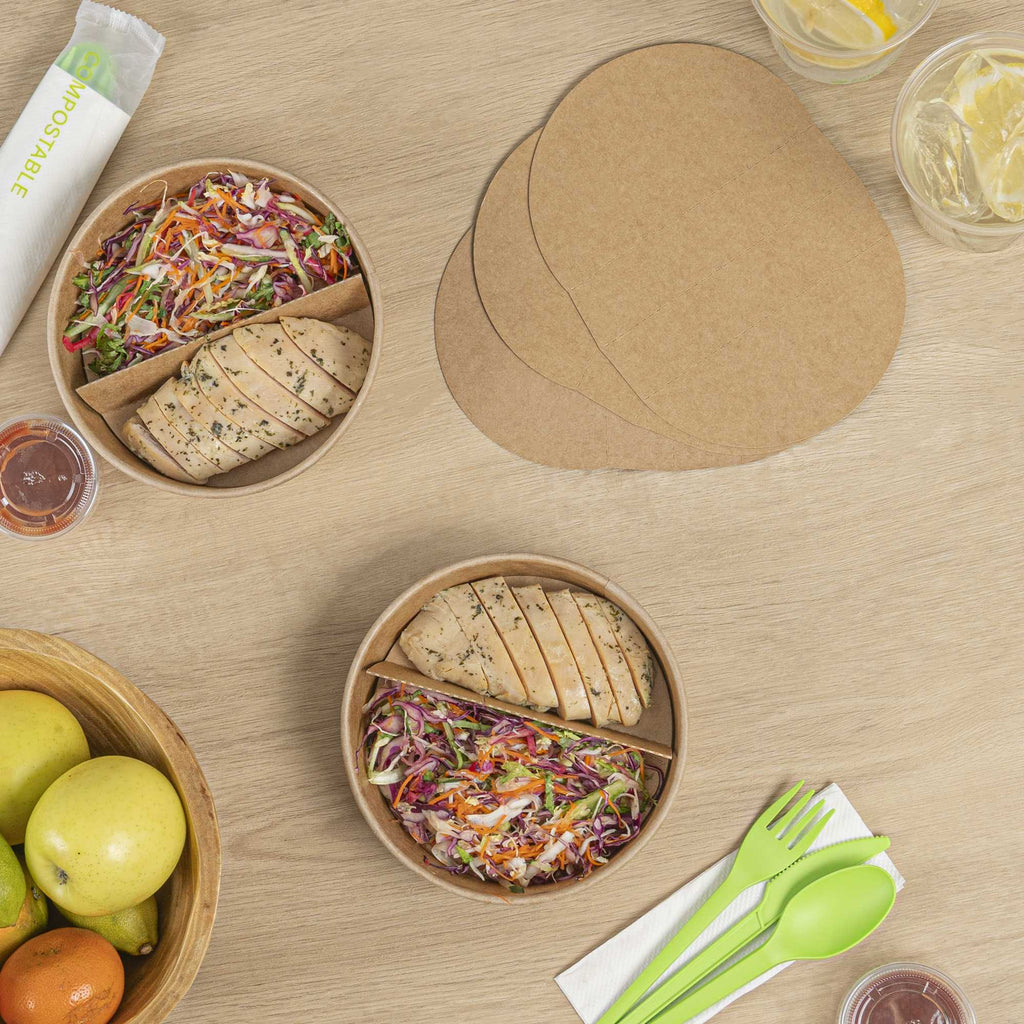 Bio Tek Kraft Paper 2-Compartment Insert - Fits 22, 37 and 42 oz Containers - 200 count box