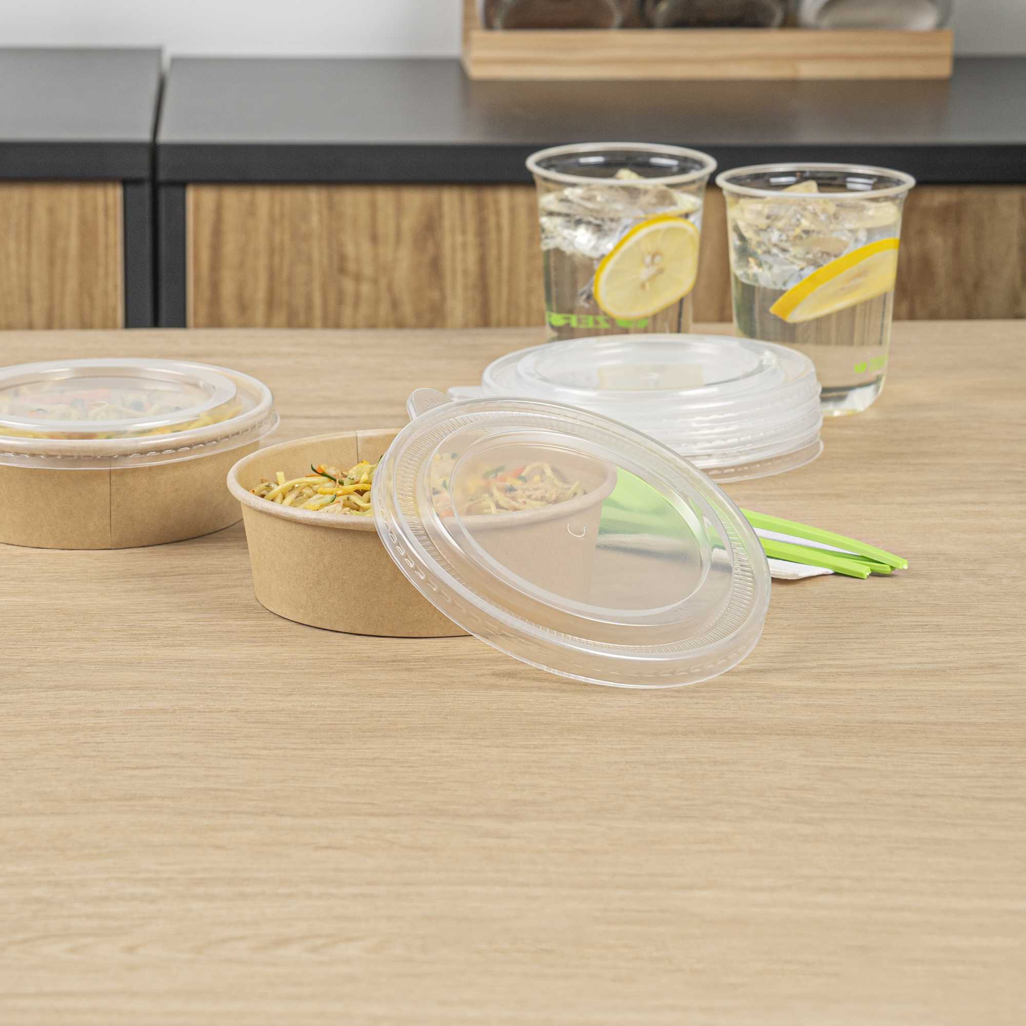 Bio Tek Clear Plastic Take Out Container Lid - Fits 17, 25, 33 and 34 oz Containers - 50 count box