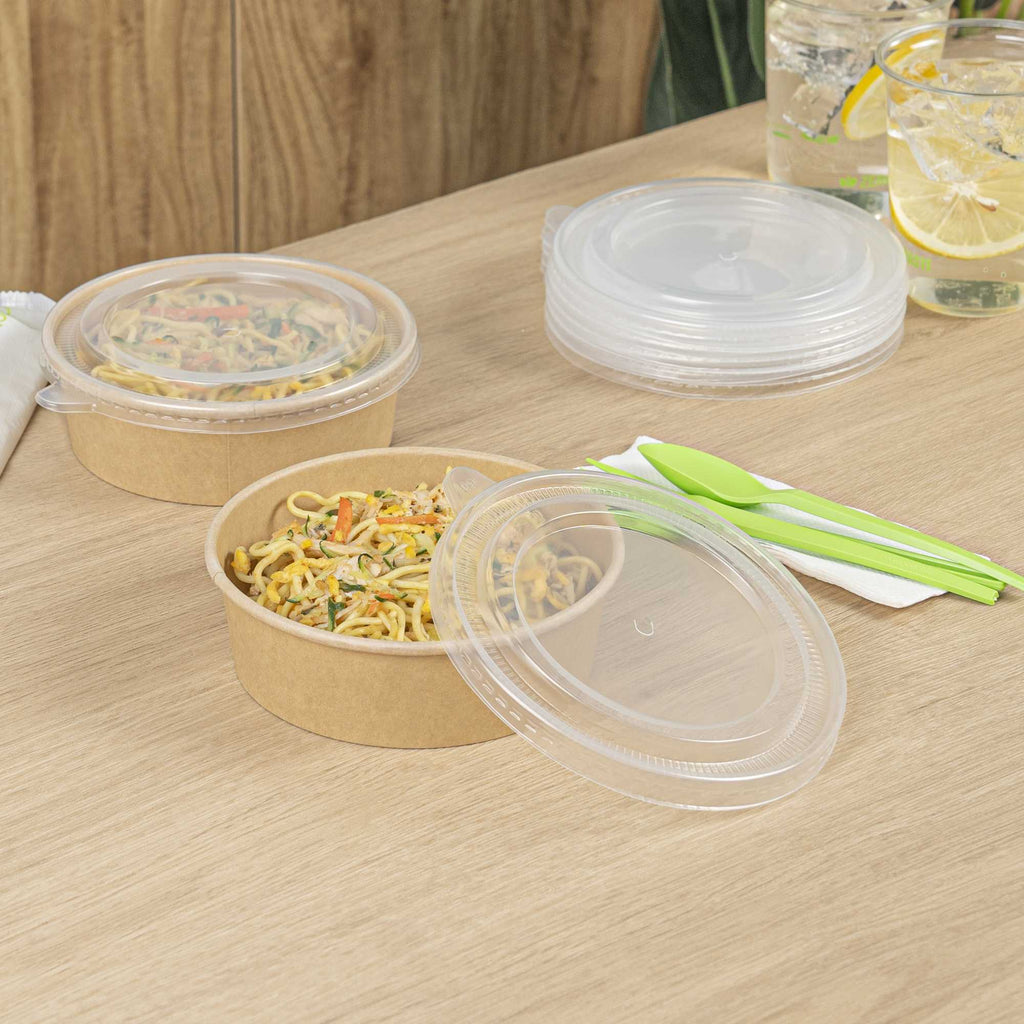 Bio Tek Clear Plastic Take Out Container Lid - Fits 17, 25, 33 and 34 oz Containers - 50 count box