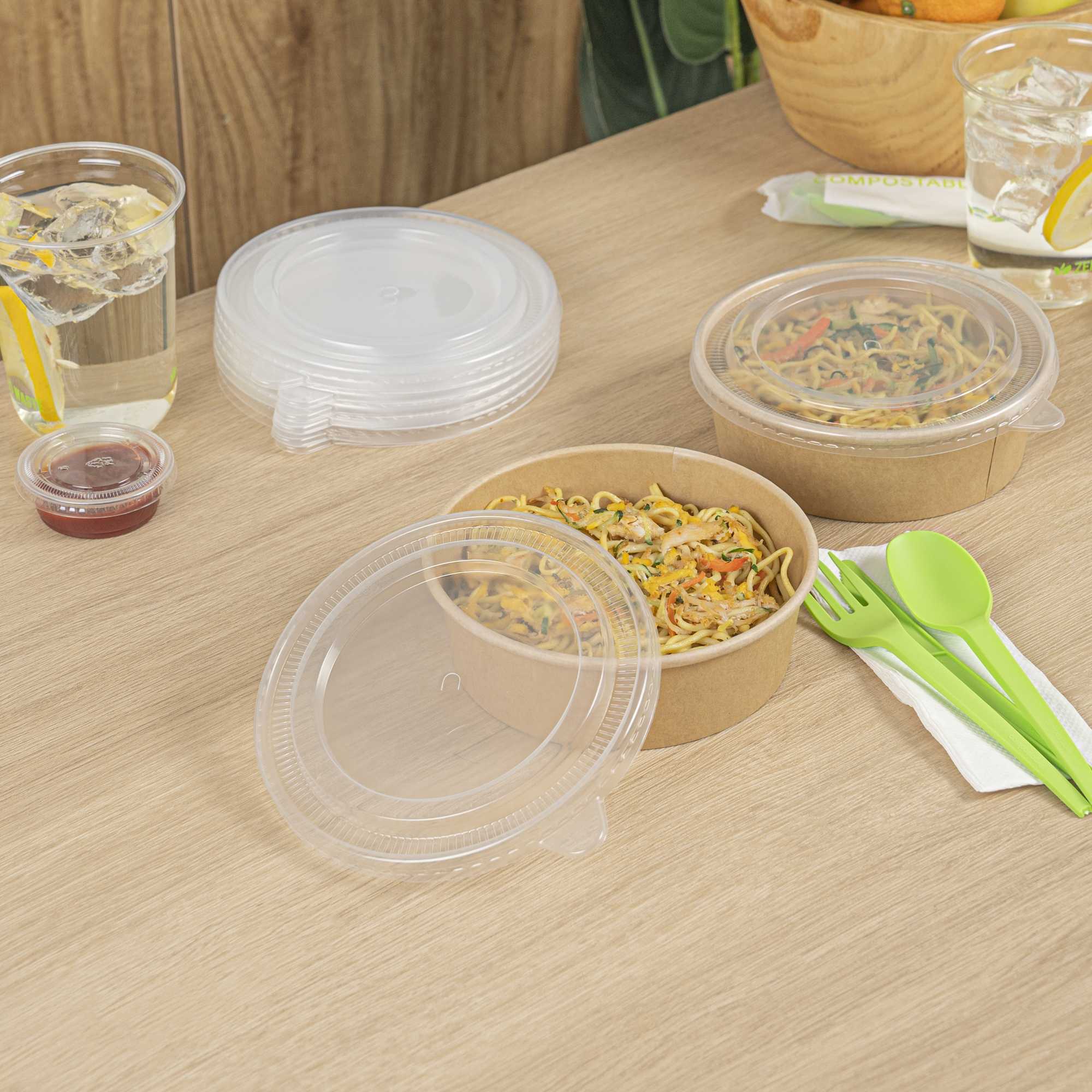 Bio Tek Clear Plastic Take Out Container Lid - Fits 17, 25, 33 and 34 oz Containers - 50 count box