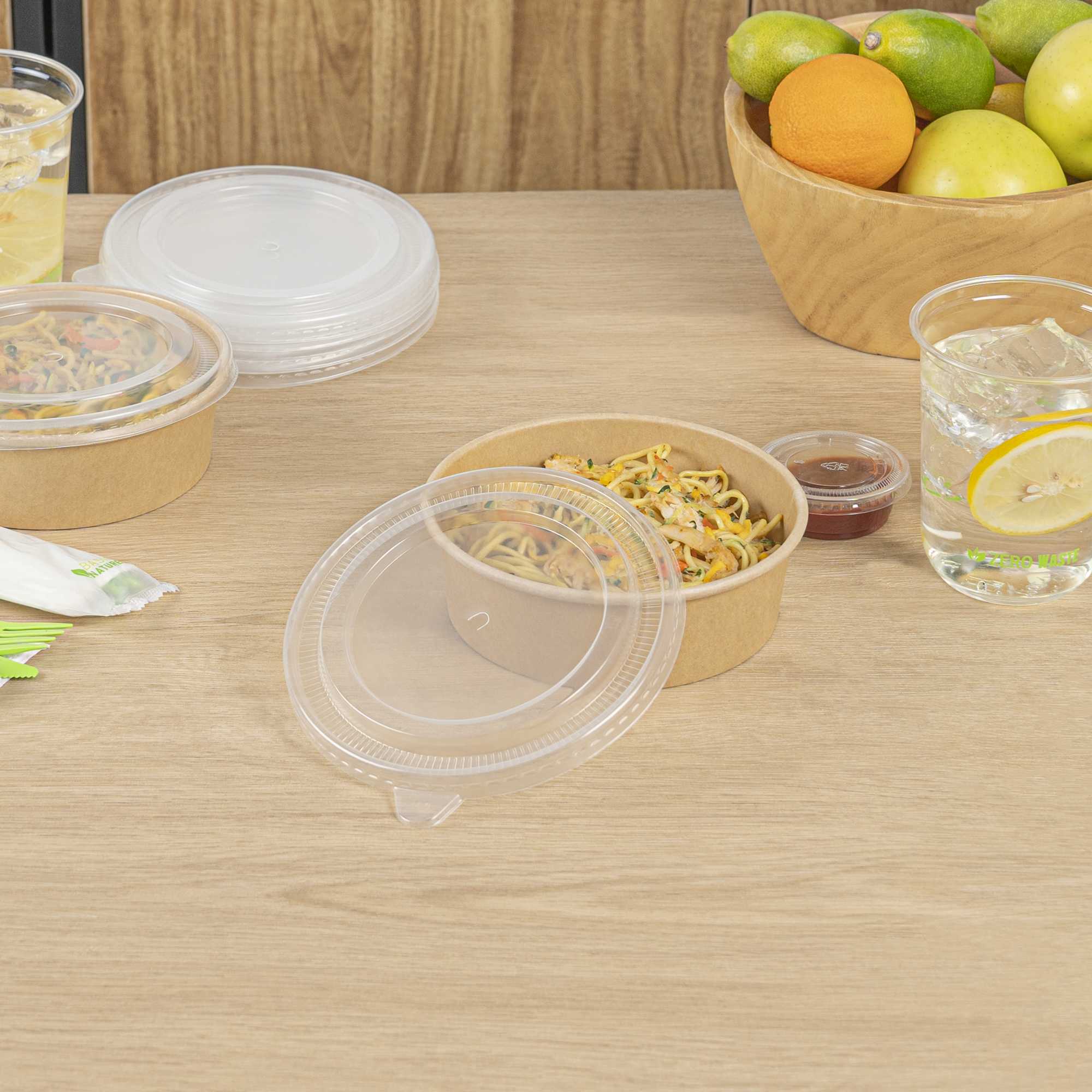 Bio Tek Clear Plastic Take Out Container Lid - Fits 17, 25, 33 and 34 oz Containers - 50 count box