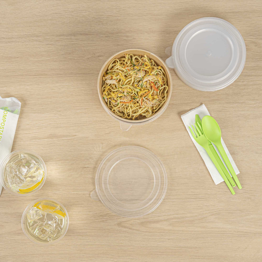 Bio Tek Clear Plastic Take Out Container Lid - Fits 17, 25, 33 and 34 oz Containers - 50 count box