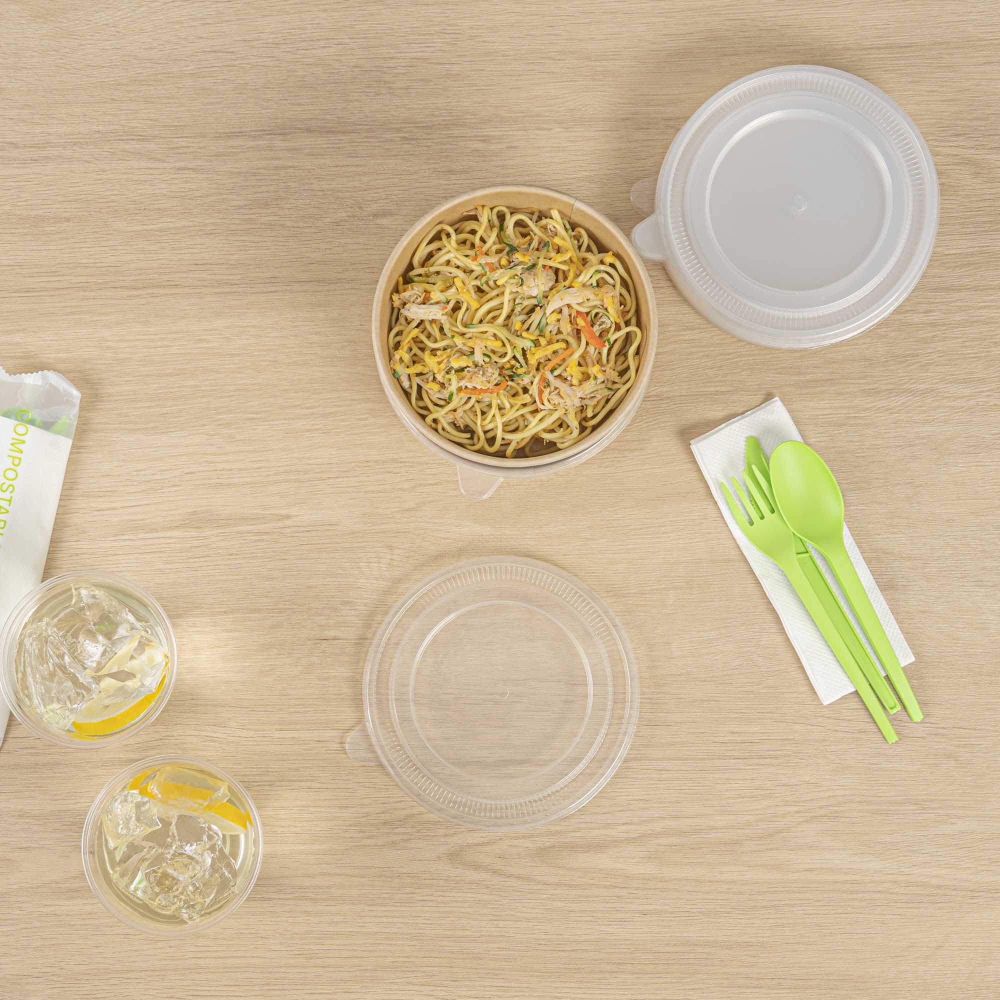 Bio Tek Clear Plastic Take Out Container Lid - Fits 17, 25, 33 and 34 oz Containers - 50 count box