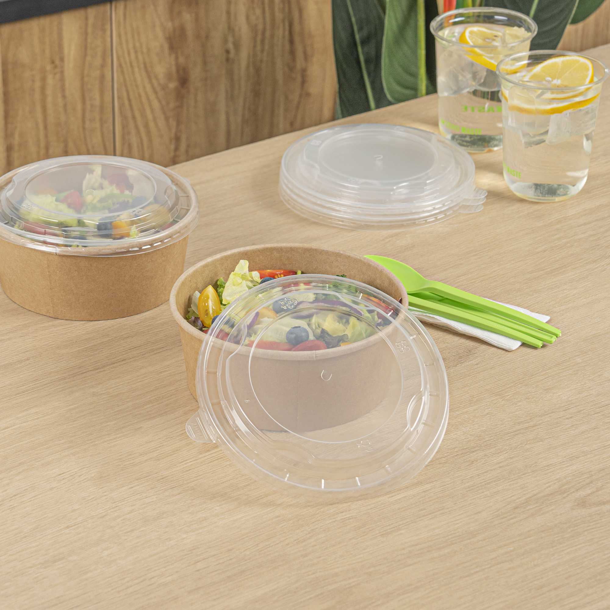Bio Tek Clear Plastic Take Out Container Lid - Fits 22, 34, 37 and 42 oz Containers - 50 count box