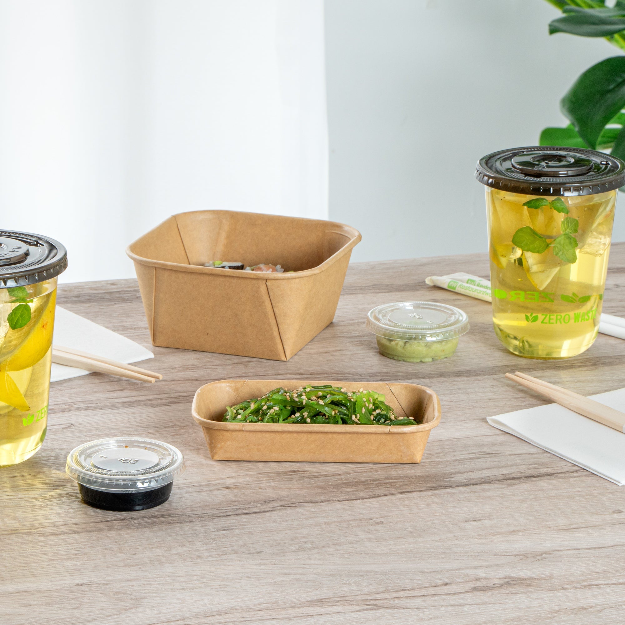 Matsuri Vision 5 oz Rectangle Kraft Paper Sushi Container - 5 1/2" x 3 1/4" x 1" - 50 count box