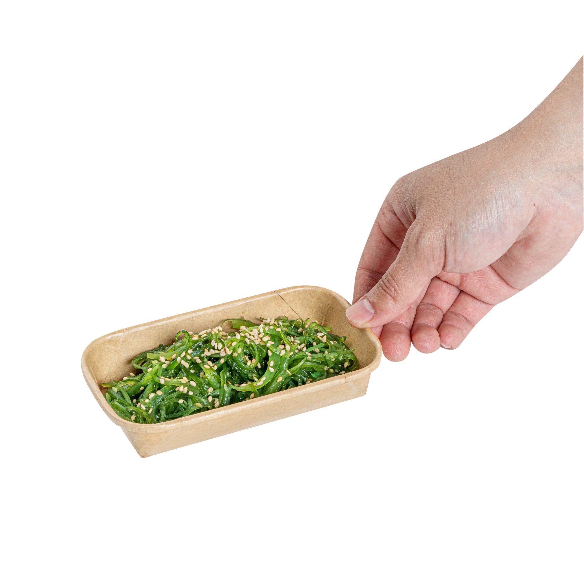 Matsuri Vision 5 oz Rectangle Kraft Paper Sushi Container - 5 1/2" x 3 1/4" x 1" - 100 count box
