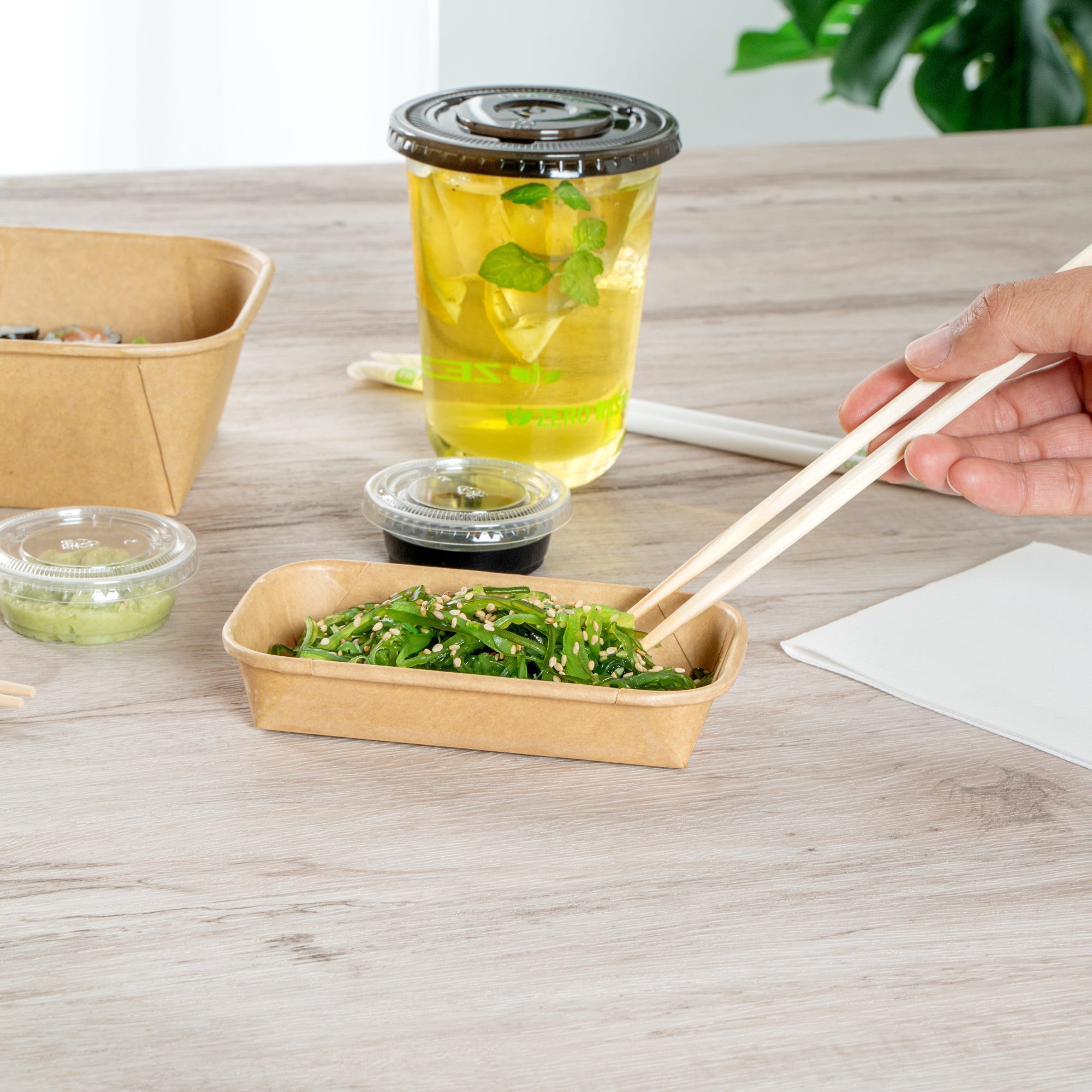 Matsuri Vision 5 oz Rectangle Kraft Paper Sushi Container - 5 1/2" x 3 1/4" x 1" - 100 count box