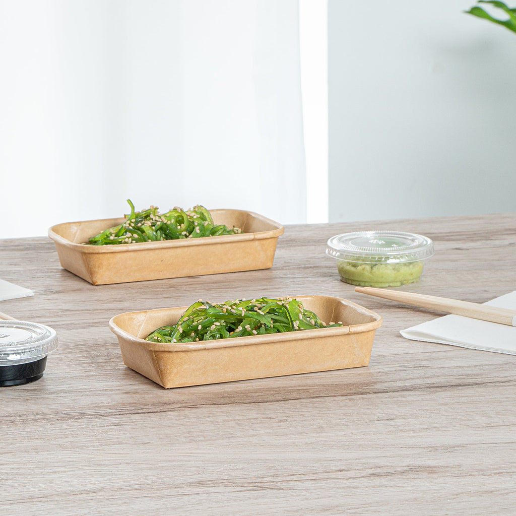 Matsuri Vision 5 oz Rectangle Kraft Paper Sushi Container - 5 1/2" x 3 1/4" x 1" - 100 count box